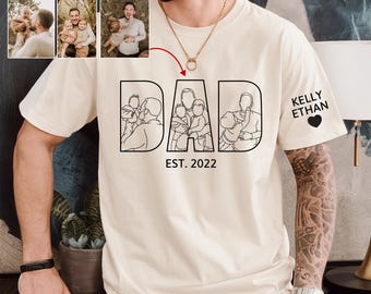 Personalized Dad Shirt Portrait From Photo, Custom Dad Photo Outline Shirt, Custom Photo Shirt For Dad, Father's Day Shirts, Papa Shirt 2025