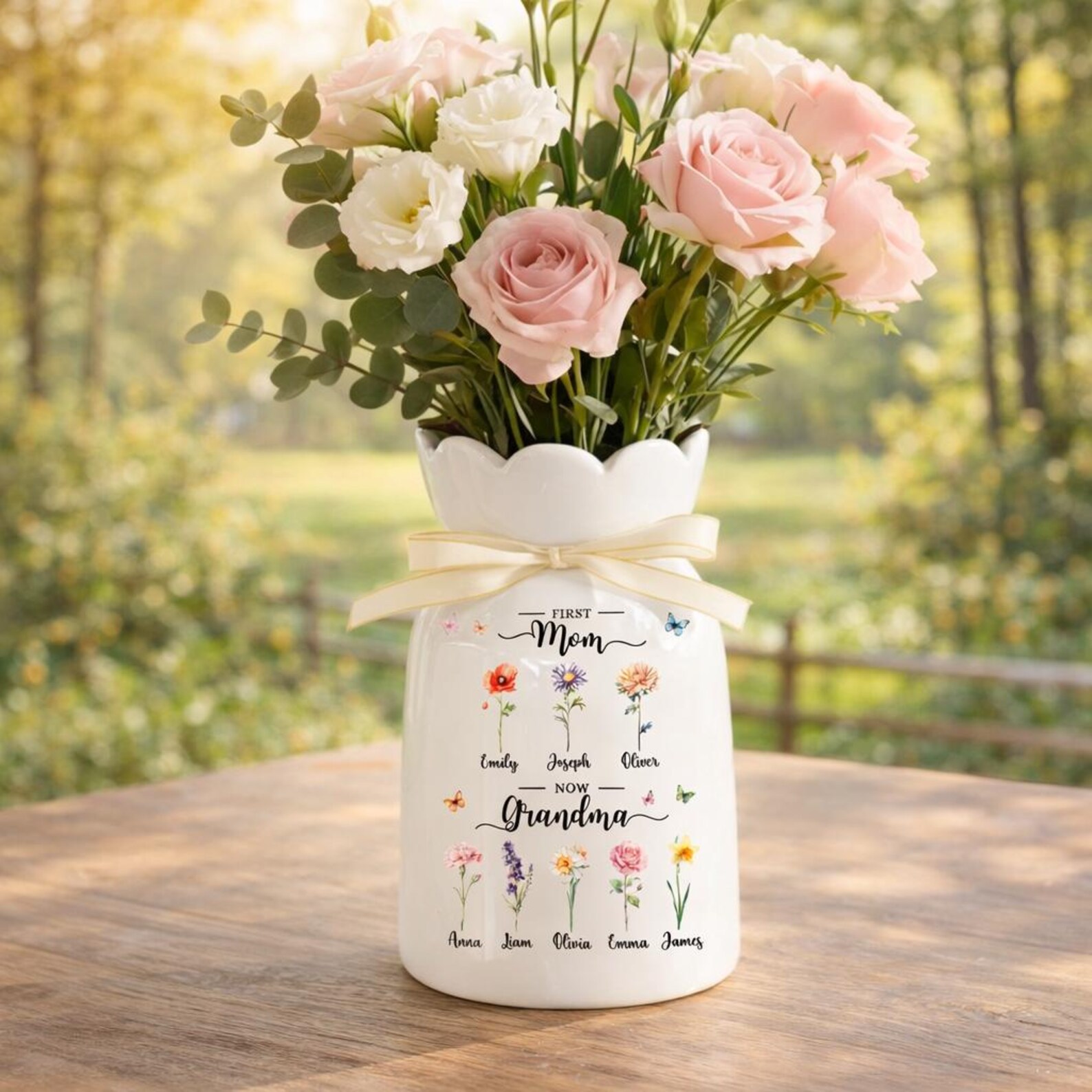 Personalized First Mom Now Grandma Gift, Custom Birth Month Flower Vase ...