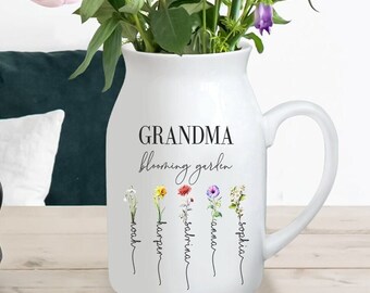 Grandma Blooming Garden With Kids Names , Birth Month Flower Grandma Vase , Mother's Day Gift, Gifts For Mom , Gifts For Grandma , Gigi Gift