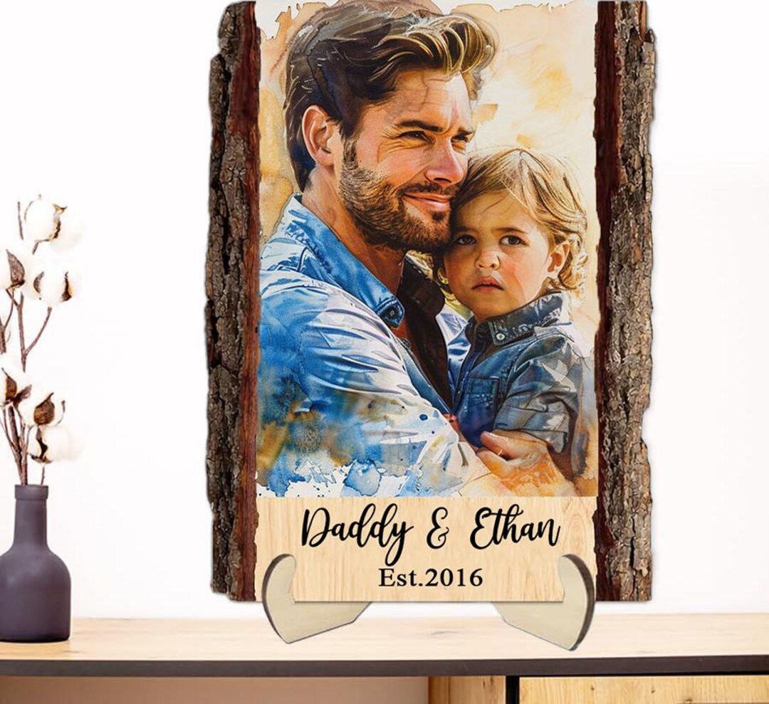 Personalized Portrait Dad and Kids Wooden Sign, Custom Watercolor ...