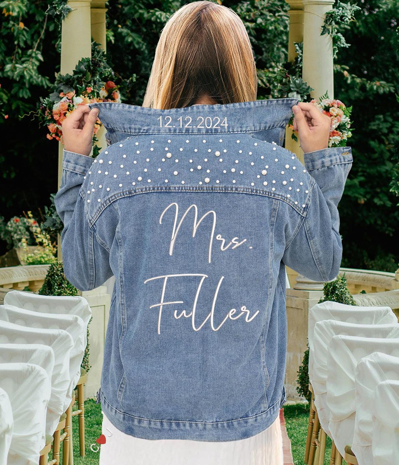 Bridal Mrs Jean Jacket With Date Under the Collar, Wedding Bride