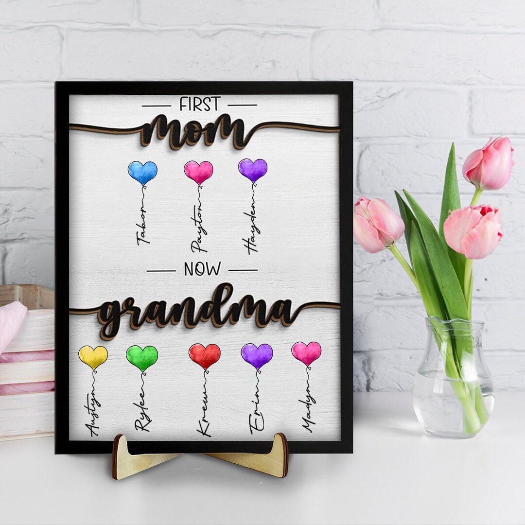 Personalized First Mom Now Grandma Wooden Plaque, Mom Nana Heart Wooden ...