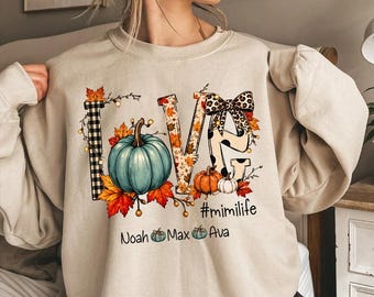 Personalized Mimi Fall Sweatshirt, Custom Grandkids Names Pumpkin Crewneck, MimiLife Love Shirt, Cozy Autumn Thanksgiving Gift for Mimi