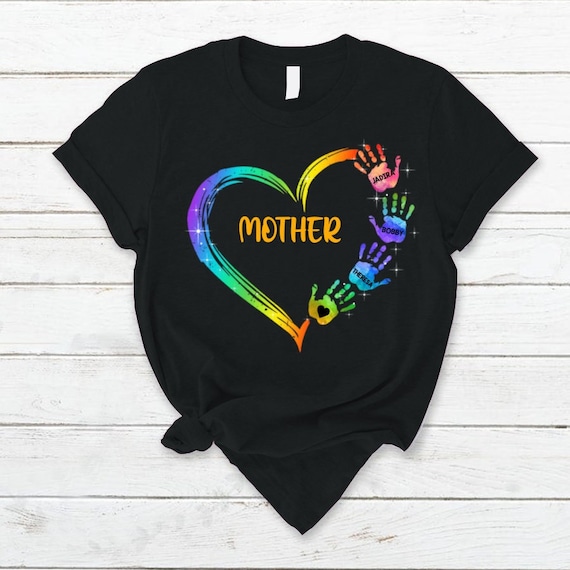 Personalized Grandma Mom Heart Hand Print Mother Tshirt, Handprint Custom Grandkids Shirt, Grandma Heart Shirt with name, Tee Shirt for Mimi