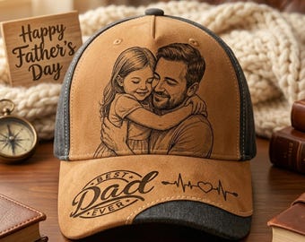 Best Dad Ever Personalized Leather Patch Hat, Custom Photo Dad Cap, Father’s Day Gift for Dad, Engraved Classic Baseball Hat