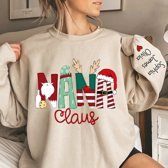 Custom Nana Claus Sweatshirt Christmas Grandma and Grandkids