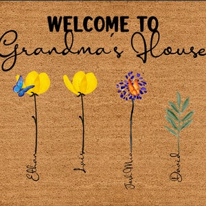 Personalized Grandma Doormat, Mom Doormat Gift Floral Doormat art House Decor Welcome To Nana‘s House Watercolor Flower Personalized Doormat image 3