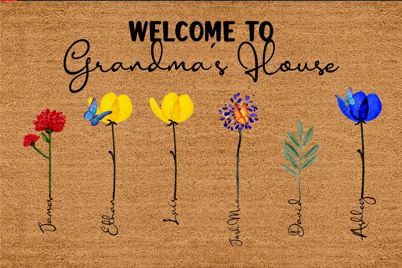 Personalized Grandma Doormat, Mom Doormat Gift Floral Doormat art House Decor Welcome To Nana‘s House Watercolor Flower Personalized Doormat image 3