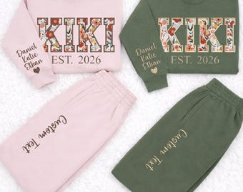 Custom Embroidered Kiki Sweatshirt,Grandma Floral Appliqué Sweatshirt,Baby Shower Gift For Grandma,Gigi Birthday Shirt,Mother's Day Gifts