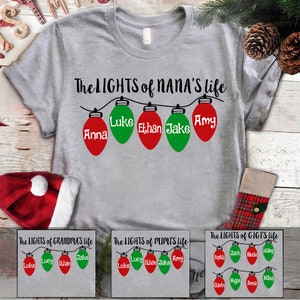 Personalized Nana Shirt, Christmas Grandma Shirt With Kidnames, Custom Nana Xmas Lights Kid names, Christmas Custom Grandma Nana Mimi Shirt