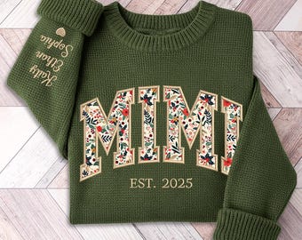 Custom Knit Mimi Crewneck Sweatshirt | Embroidered Mimi Sweatshirt | Family Crewneck Sweatshirt | Gift for Family, Nana, Mama, Auebla, Aunt