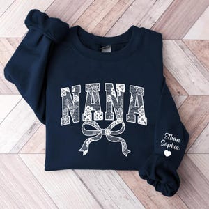 Custom Floral Nana Sweatshirt, Pesonalized Nana White Lace Bow Shirt, Custom Nana Hoodie, Birthday Gift For Nana, New Nana Gifts