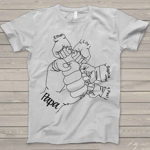 Personalized Papa Shirt, Grandpa Shirt Fist with Grandkid Little Fist Hand Custom Names (up to 10 kids), Father&#39;s Day Shirt for Grandpa