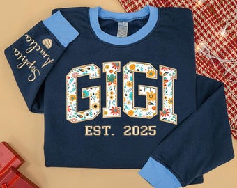 Custom Gigi Sweatshirt, Embroidered Gigi Floral Applique Sweater, New Grandma Gifts From Grandkids, Chirstmas Gifts For Nana, Mimi, Gigi