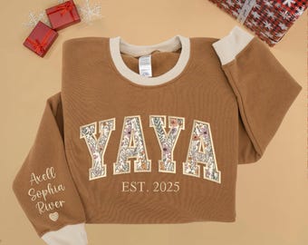 Custom Embroidered Yaya Mix Sweatshirt, Yaya Floral Applique Sweatshirt, Custom Grandma Sweatshirt, Gifts For Nana, New Grandma Gifts