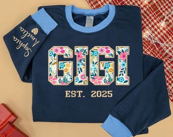 Custom Gigi Sweatshirt, Embroidered Gigi Floral Applique Sweater, New Grandma Gifts From Grandkids, Chirstmas Gifts For Nana, Mimi, Gigi