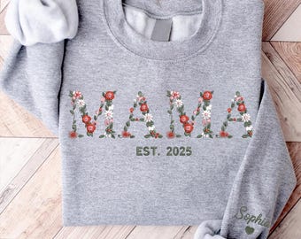 Custom Embroidered Mama Sweatshirt, Mama Floral Applique