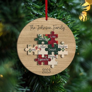 Pieces of our Family, Family Christmas Keepsake, 2023 Family Ornament Custom Puzzle, Family 2 Layer Wooden Ornament, Family Names Ornament