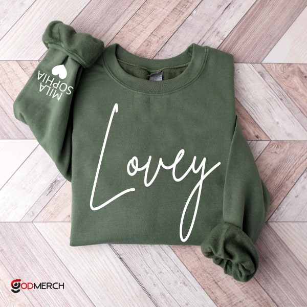 Lovey Sweatshirt, lovey Shirt, New lovey Gift, kids on sleeve lovey, Pregnancy Announcement Sweater, lovey Christmas Gift, lovey with kids