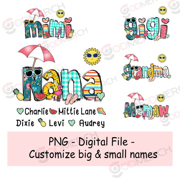 Custom Name Summer Sublimation PNG Designs Downloads, Nana Summer Vibes, Hello Summer Gigi PNG Digital Design Name, Mom Sublimation Design