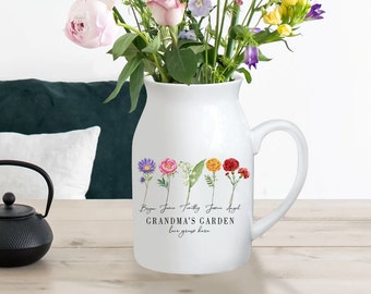 Grandma's Garden Love Grows Here With Kids Names , Birth Month Flower Grandma Vase , Mother's Day Gift , Gifts For Mom , Gifts For Grandma