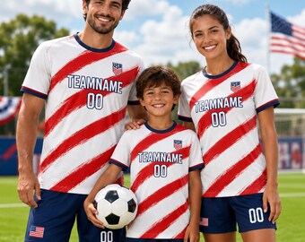 Personalized USA Football Soccer Jersey, Custom Name Number Sports Shirt, Patriotic Flag Tee, Family Gift