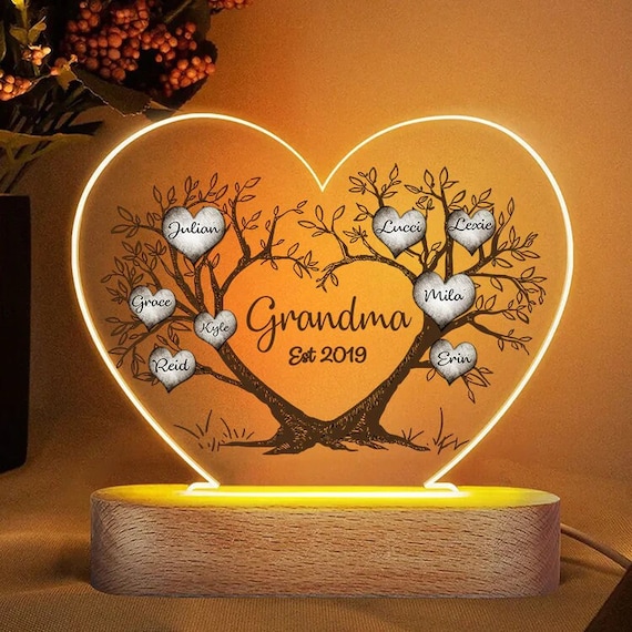 Lampe LED acrylique personnalisée grand-mère, cadeaux grand-mère, veilleuse  personnalisée arbre généalogique grand-mère, décoration de nuit parure de  bureau pour grand-mère Mimi -  France