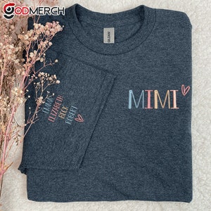 Custom Mimi Embroidered T-Shirt, Custom Mom Grandma Nana GiGi Embroidery Shirt, Mom Shirt Gifts for Mother's Day, Gift For Mom Birthday