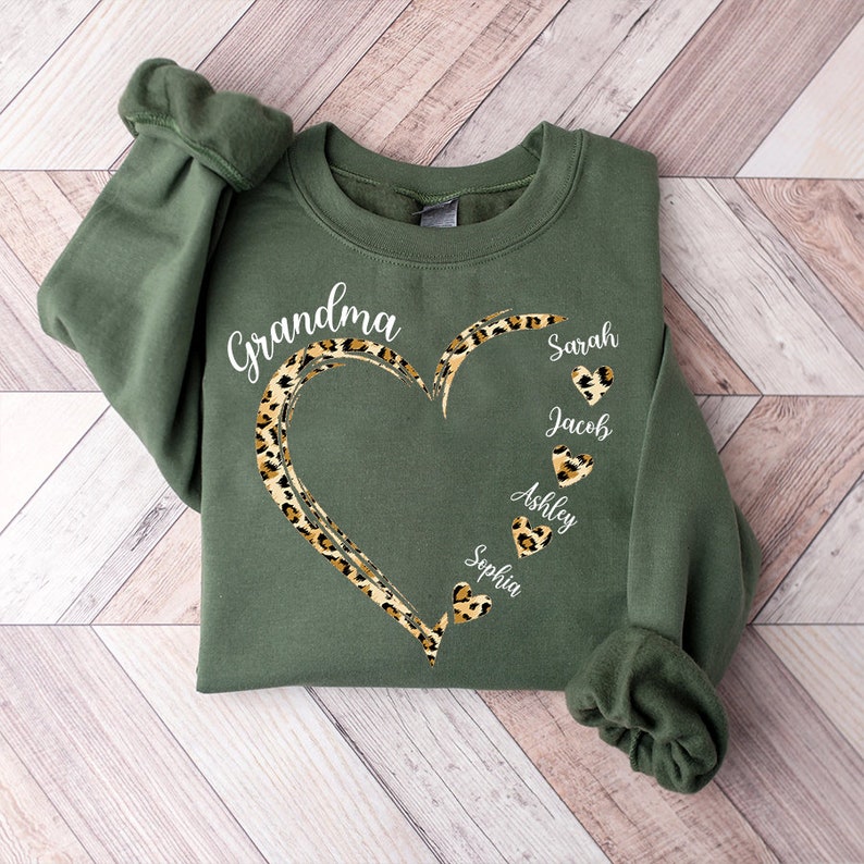 Personalized Grandma Shirt With Leopard Heart, Custom Grandma Heart ...