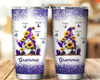 Sunflower Gnome Tumbler Butterflies Grandma,Mommy, Nana Mother's Day Gift Personalized Drinkware Tumbler, Tumbler for Grandma Gnomes