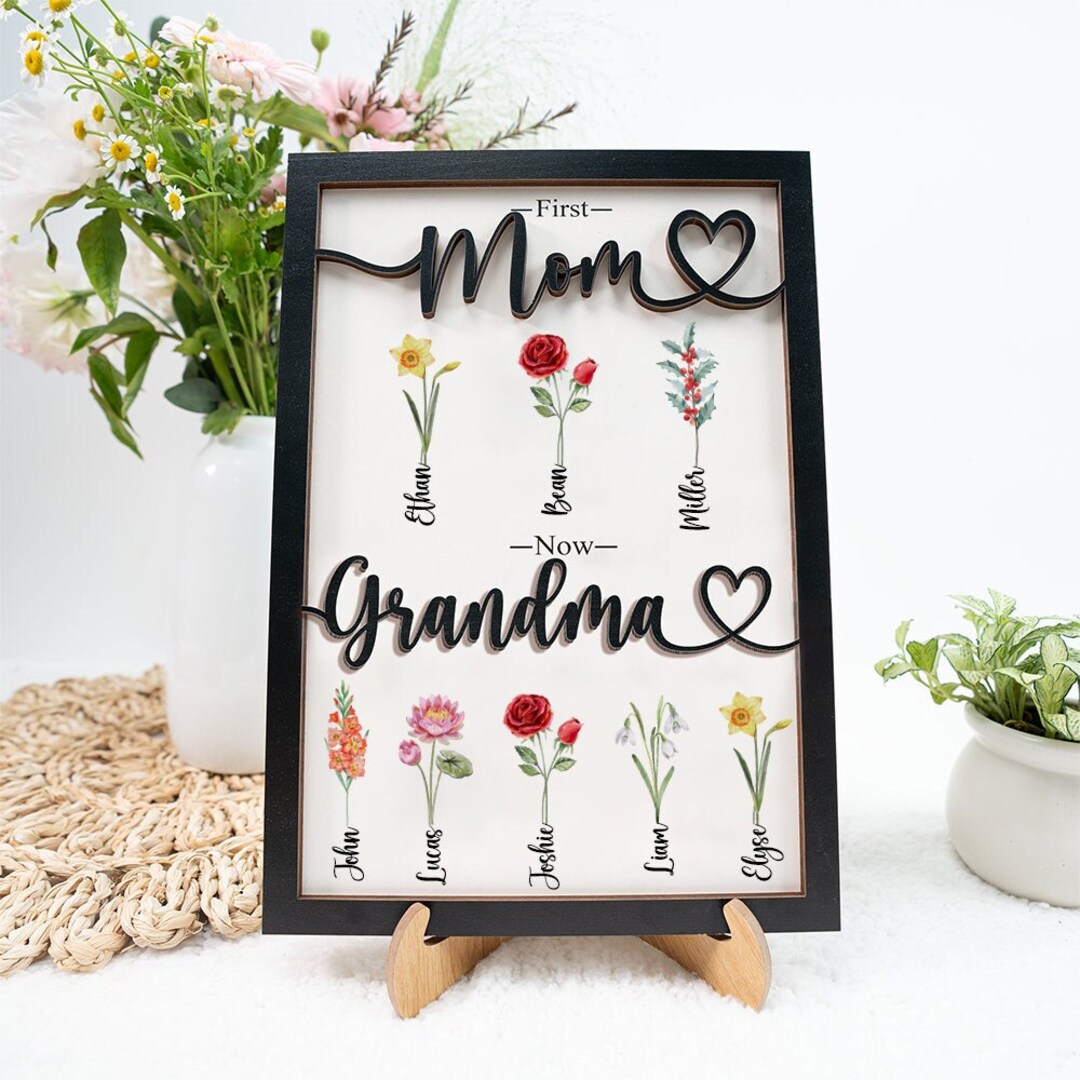 First Mom Now Grandma 2 Layered Wooden Sign,grandma Nana's Garden