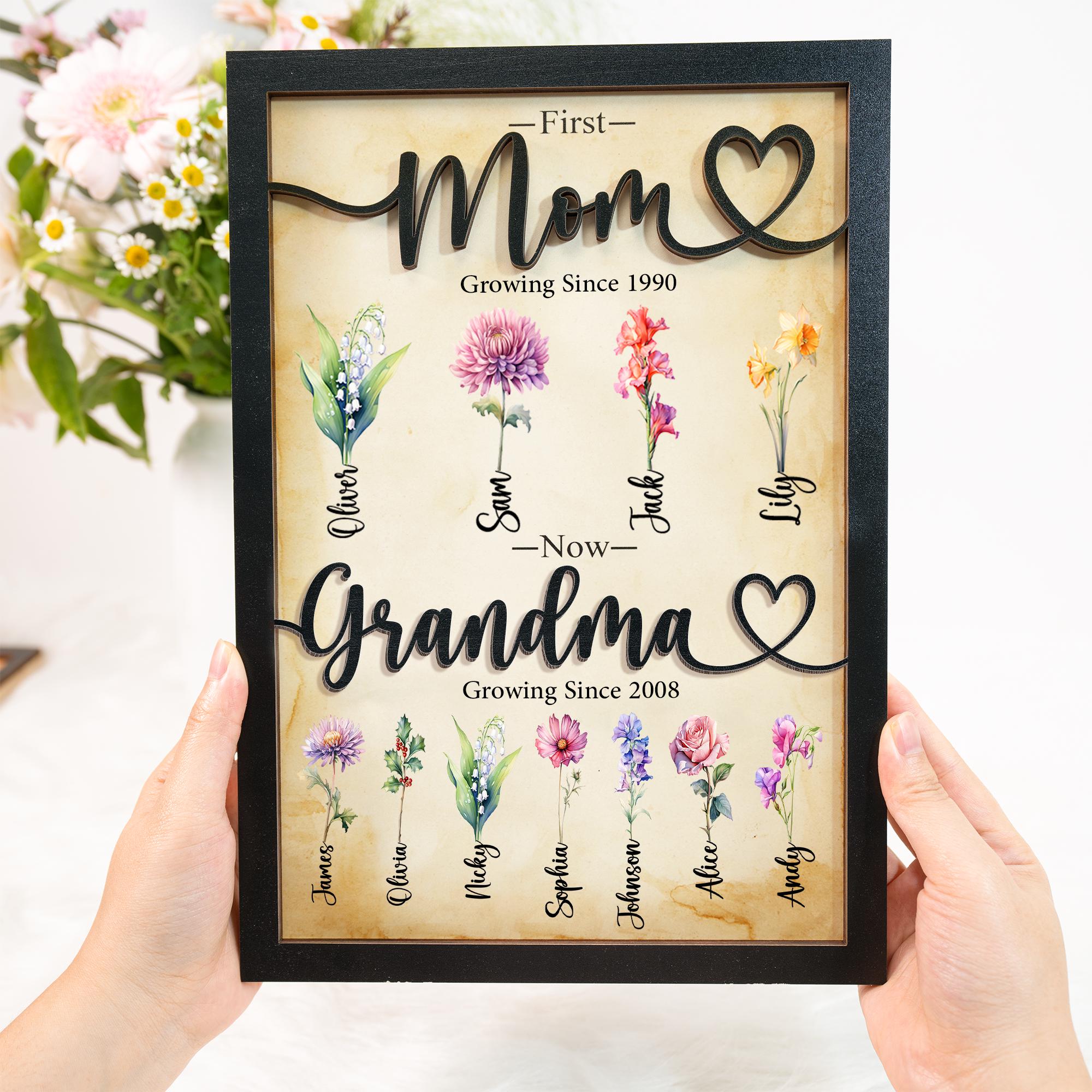 Custom First Mom Now Grandma Wooden Sign, Custom Birth Month