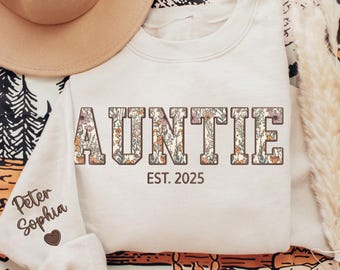Custom Embroidered Auntie Sweatshirt, Auntie Floral Applique Sweatshirt, Auntie Sweater, Gifts For Aunt, New Auntie Gifts, Auntie Hoodie