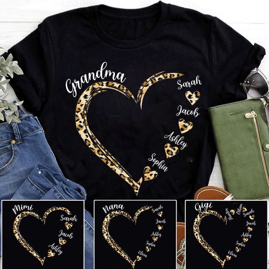 Personalized Grandma Shirt With Leopard Heart, Custom Grandma Heart ...