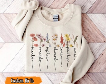 Custom Birth Month Birth Flower Sweatshirt, Mother's Day Gift, Custom Mom Shirt, Grandma Birth Month Shirt, Mama Gift, Gift for Grandmother