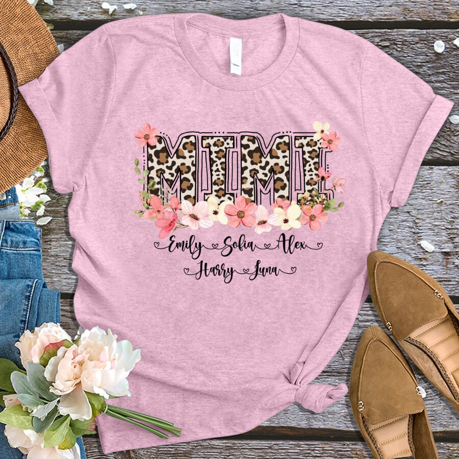 Personalized Mimi Tshirt Leopard Floral Tshirt With Grandkid - Etsy