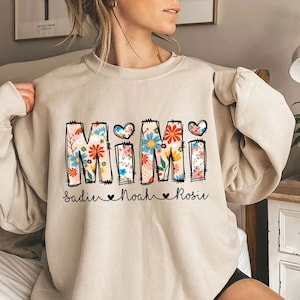 Personalized Mimi Crewneck Sweatshirt With Name, Custom Floral Grandma Sweatshirt, Mother&#39;s Day Gift, Gift from Kids, Gift For Mom