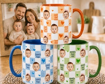 Personalized Baby Photo Retro Cup, Custom Dad Mug, Best Dad Ever Gift for Dad, Grandpa, Papa