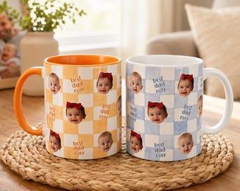 Custom Baby Photo Retro Cup, Personalized Dad Mug, Best Dad Ever Gift for Dad, Grandpa, Papa 1