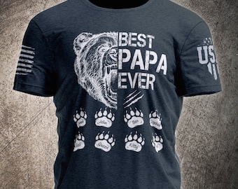 Personalized Bear Papa Shirt with Grandkids, Custom Grandpa T-shirt with America Flag, Father's Day Shirt For Pops, Gift For Husband