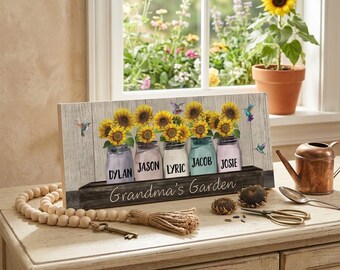 Personalized Mothers Day Grandmas Garden Wood Sign, Sunflower Grandma Sign,  Mother's Day Gifts, Nana With Grandkids Sign, Mom Sign