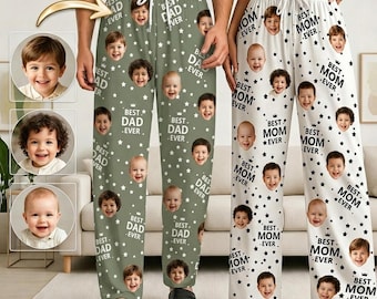 Personalized Pajama Pants with Faces, Custom Face Pajamas, Photo Pajama Shorts, Best Dad Ever Gifts, Mom Gifts, Fathers Day Gift