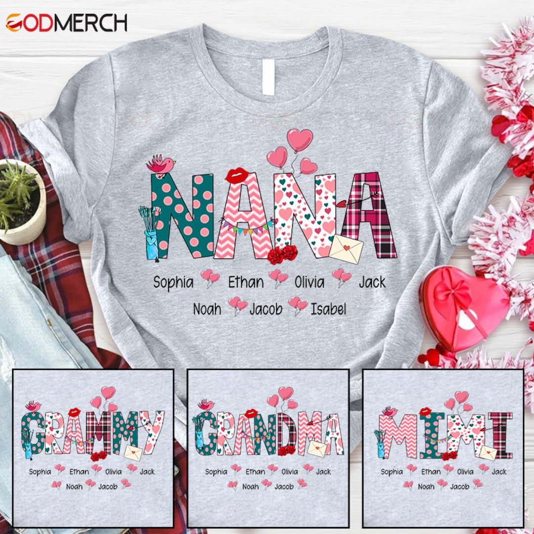 Personalized Nana Shirt, Custom Valentine Heart Mimi Shirt, Mama Heart
