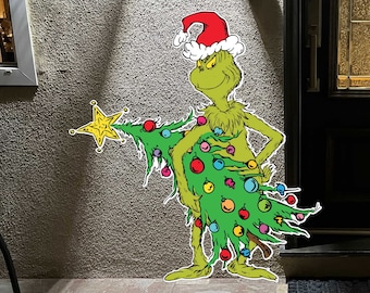 Grinch Christmas Cutout, Grinch Yard Decoration, Grinch Stealing Christmas Tree, Grinch Yard Sign