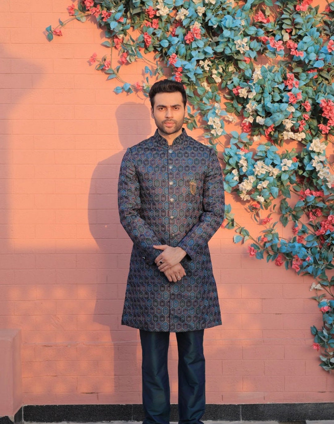 Teal Sherwani for Mens, Indian Men Outfit Desi Men Outfit, Men Outfit
