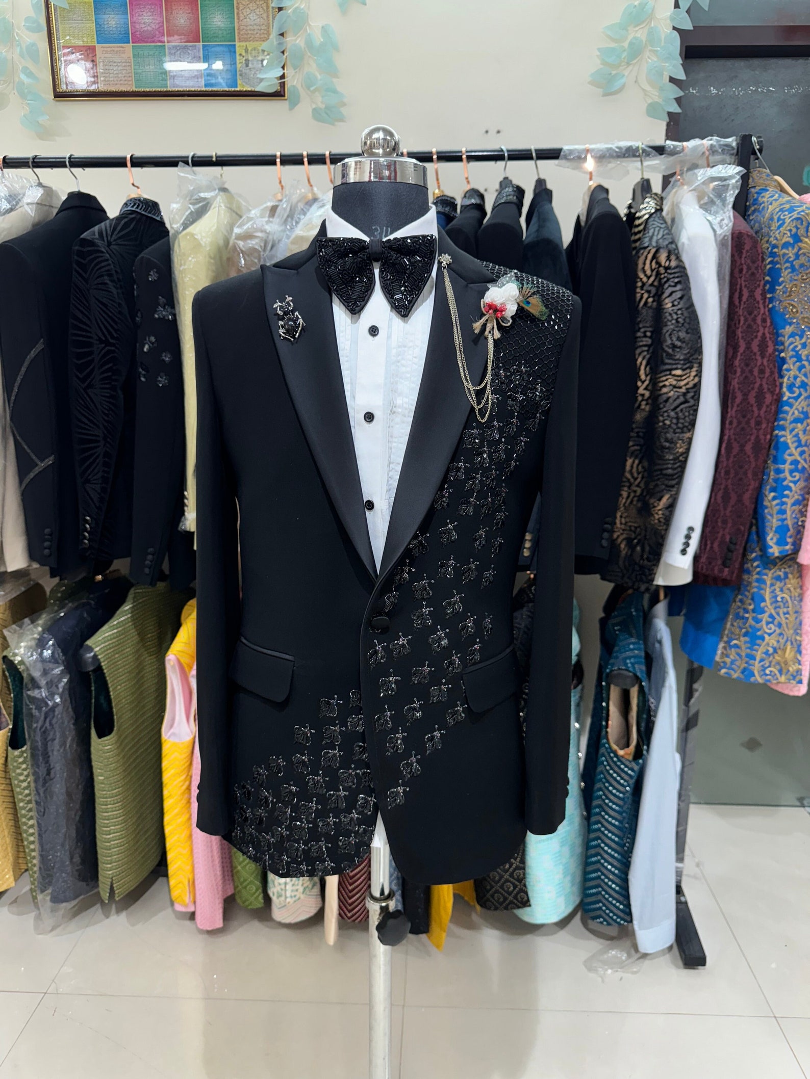 Men's Black Tuxedo, Beaded Design