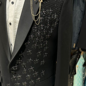 Black Magna Hand Embroidered Tuxedo Set
