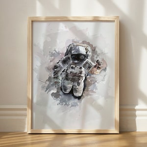 Stampa di astronauti, acquerello, arte murale moderna stampabile, stampa artistica spaziale, cameretta per bambini, cameretta per ragazzi, poster di astronauti, stampe digitali