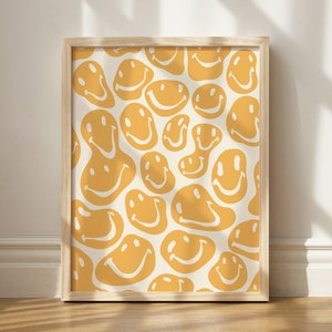 Melted Smiley Print, Smiley Face Print, Retro Groovy Living Room Decor, Trendy Wall Art, Happy Face Print, Trendy Wall Print, Digital Print