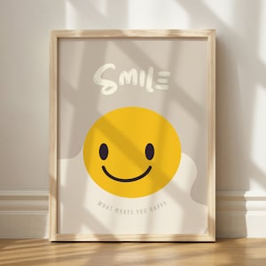 Smiley Face Print, Trendy Print, Smiley Print, Trendy Wall Art, Girls Bedroom Decor, Dorm Decor, Gift Idea, Smiley Poster, Happy Face Print